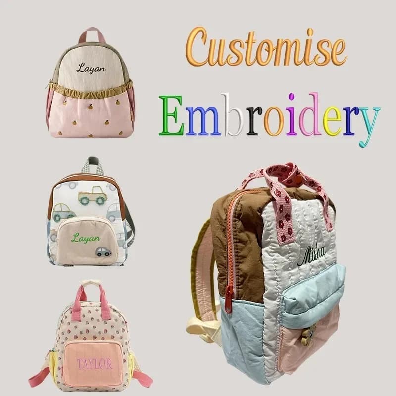 Simpatico zaino per bambini con blocco colore dopamina - 4 stili disponibili Borsa dal design personalizzato ricamato per bambini perfetta per l'uso quotidiano