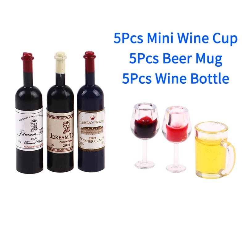 5Pcs 1:12 Dollhouse Miniature Wine Cup Beer Mug Wine Bottle Model Furniture House Decor Toy