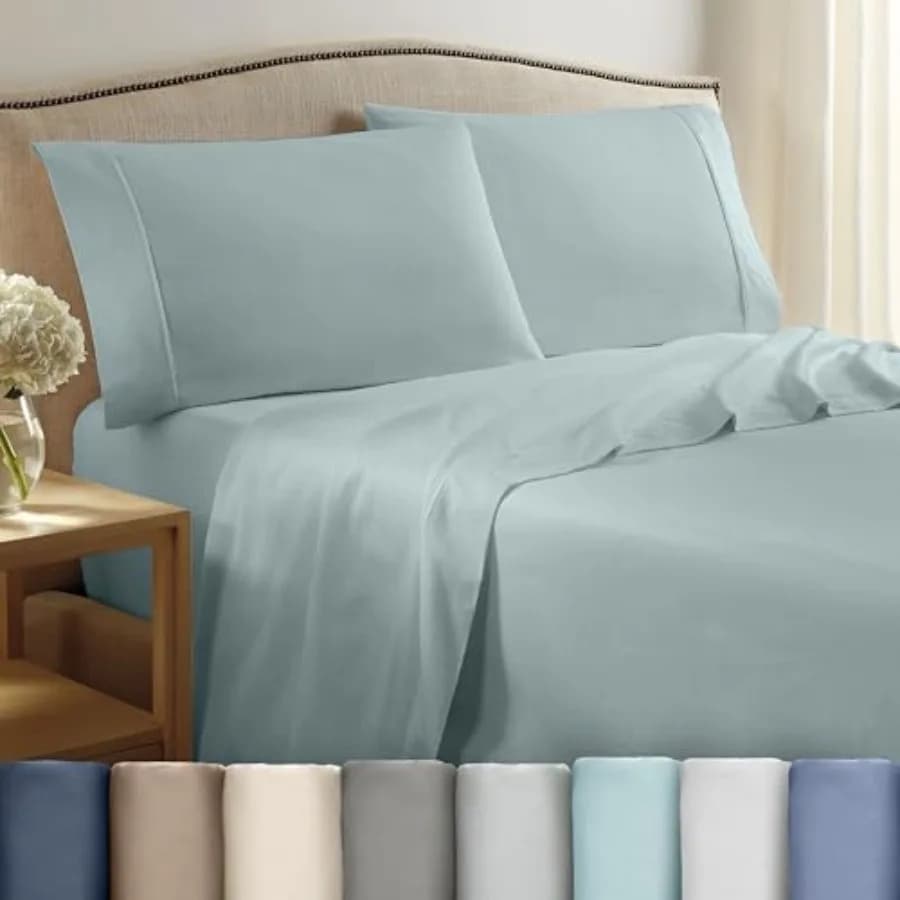 Set di 4 Lenzuola 400 Fili, Leggere e Traspiranti, 100% Cotone, Resistenti alle Rughe e allo Sbiadimento, Misura S