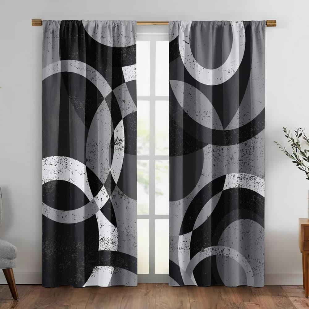 2PCS Digital Printed Curtains, Black White Moon Splatter Pattern, Gothic Grunge Style for Living Room Bedroom Home Decor