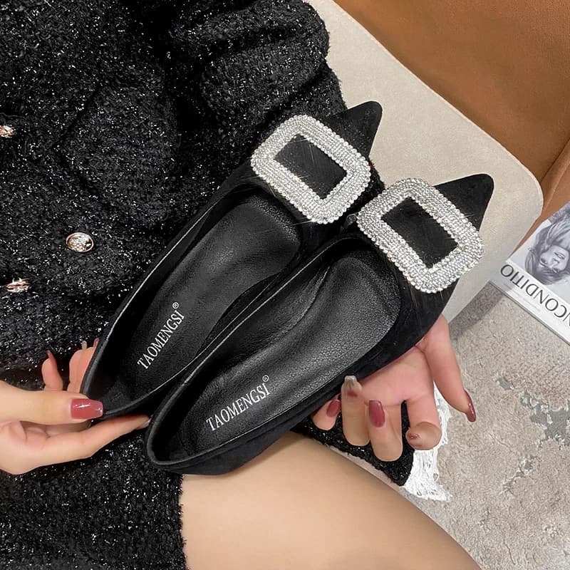 Nuove scarpe basse da donna ragazza scarpe a punta in cristallo scarpe da barca casual in pelle mocassini slip-on taglia grande 33-43