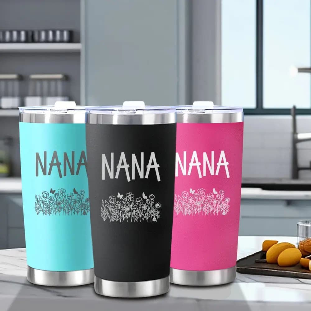 Bicchiere Termico in Acciaio Inox da 20oz con Coperchio e Cannuccia per Nana, Bottiglia d'Acqua, Tazza da Viaggio per Auto, Tazza Termica Isolata Sottovuoto