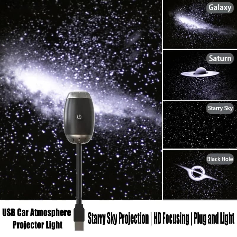 Nuova Luce Proiettore Atmosfera USB per Auto, Luce Ambientale Interna a LED Effetto Cielo Stellato, Decorazione per Feste, Luce Romantica Galassia Saturno
