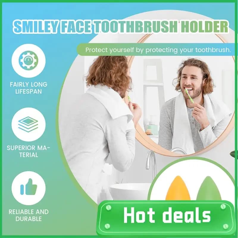 AC62-4 PCS Supporto per copertura spazzolino antibatterico Smile Face con vasca a ventosa