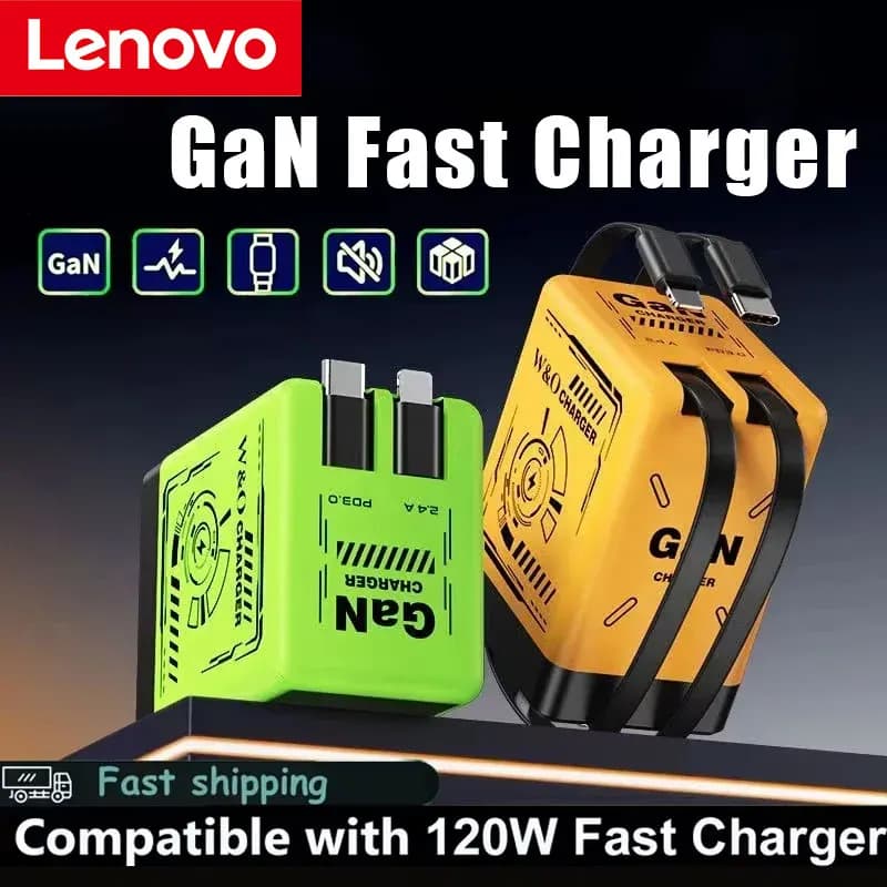 Caricabatterie GaN compatibile con caricabatterie rapido da 120 W Cavo di illuminazione retrattile di tipo C Adattatore portatile per iPhone iPad Samsung