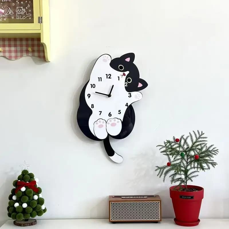 Orologio da Parete a Forma di Gatto, Silenzioso, Creativo, con Pendolo, per Soggiorno, Camera da Letto, Decorazione d'Interni