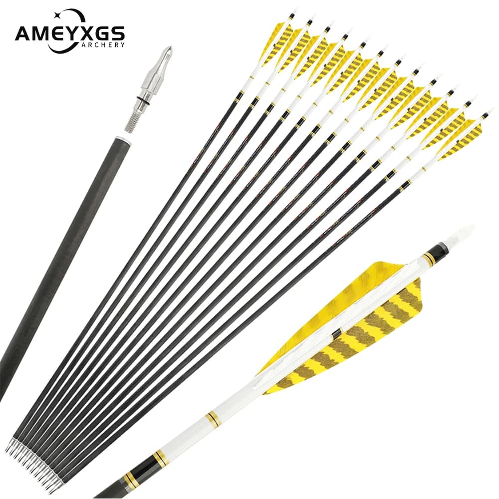 6/12pcs 32.8 "Tiro con l'arco Freccia in carbonio puro Spine250-600 SHARROW Bersaglio Frecce con adesivo Arco esterno Accessori per la caccia