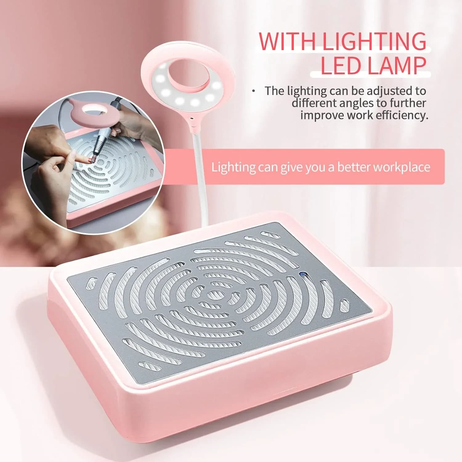 Nuovo collettore di polveri per unghie con lampada Potente ventola per aspirapolvere per unghie Collettore di polveri da 40 W Macchina elettrica per aspirazione di polveri con filtro riutilizzabile