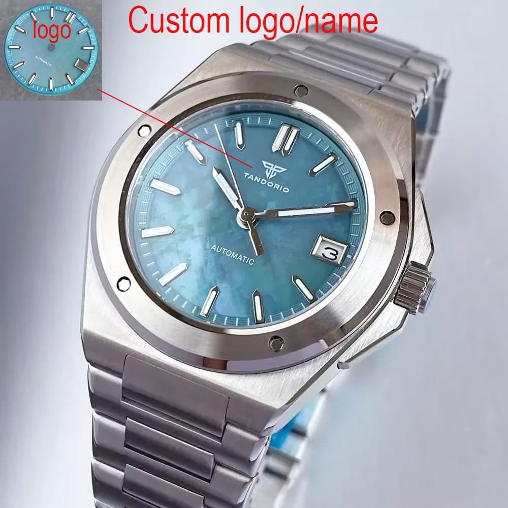 Customized Blue Mother of Pearl 40mm Crystal Sapphire crystal 100m Waterproof Japan NH35A Automatic mechanical watch for men