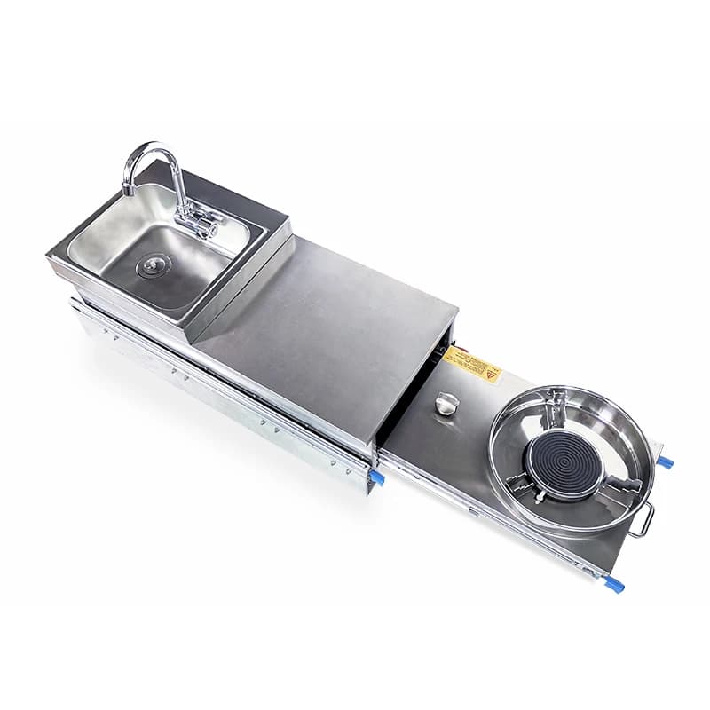 Lavello Estraibile per Camper con Fornello a Gas, Acciaio Inox 304, Accensione Elettrica a Impulsi, Combo Cucina Esterna per Camper, Roulotte e Campeggio