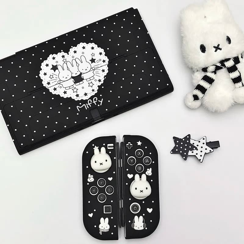 Custodia protettiva Miffy per Nintendo Switch OLED, trasparente a pois, in morbido TPU, per NS Switch Lite, con copri joystick.