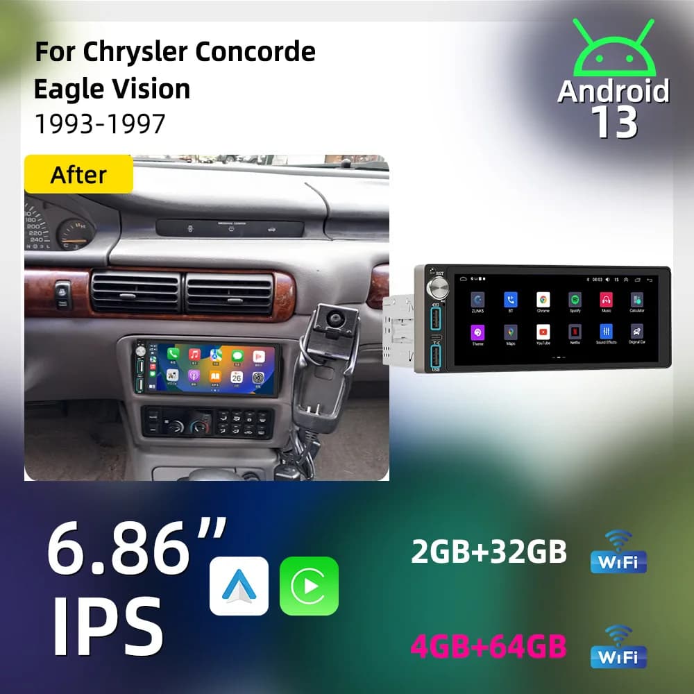 Android Car Radio for Chrysler Concorde Eagle Vision 1993-1997 1din Head Unit Autoradio Car Multimedia 6.86" Screen GPS Carplay