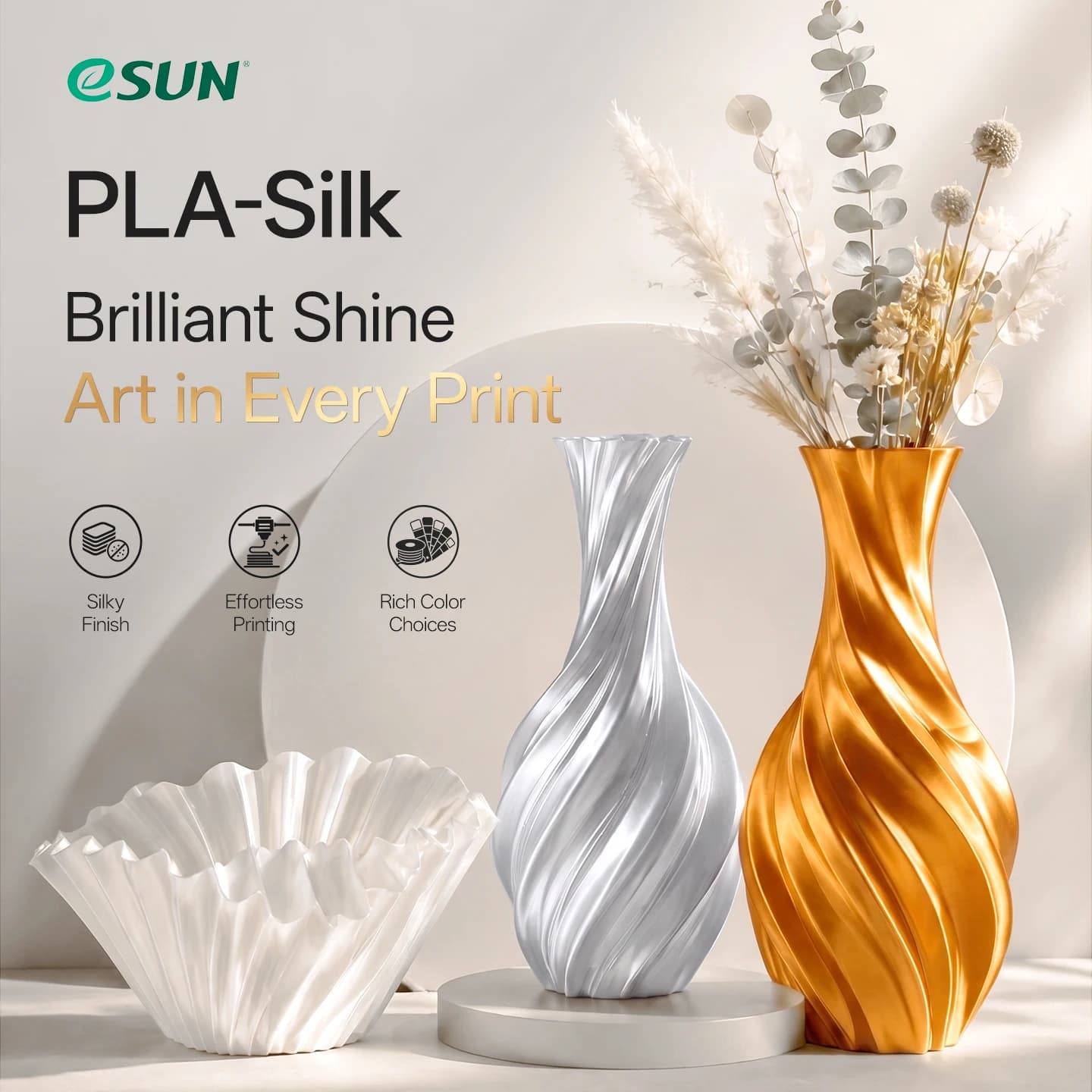 eSUN Filamento PLA di seta Filamento per stampante 3D PLA di seta da 1,75 mm Bobina da 1 kg (2,2 libbre) Materiali 3D per stampanti 3D Stampa di opere d'arte fai-da-te