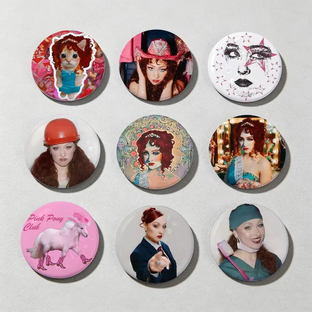 C-Chappell R-Roan Laser diamond texture Button Pins Tinplate Brooches Cartoon Creative Badge Backpack Clothes Decor