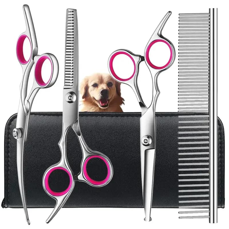 Set di 4 Forbici Sicure per Animali Domestici - Forbici Ambidextrici in Acciaio Inossidabile per Toelettatura Cani con Testa Rotonda per Taglio di Precisione