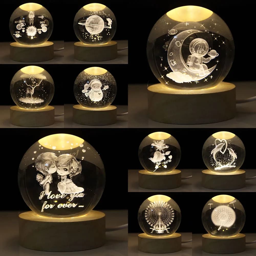 3D Crystal ball Planet Night Light sistema solare inciso al Laser LED Globe sfera astronomia regalo di compleanno decorazione del Desktop di casa