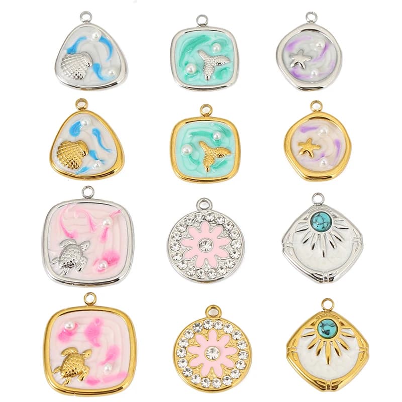 4 ciondoli in acciaio inossidabile conchiglia smaltata, stella marina, tartaruga, oceano, per collana fai da te, bracciale, ciondolo, creazione di gioielli, ricerca di forniture