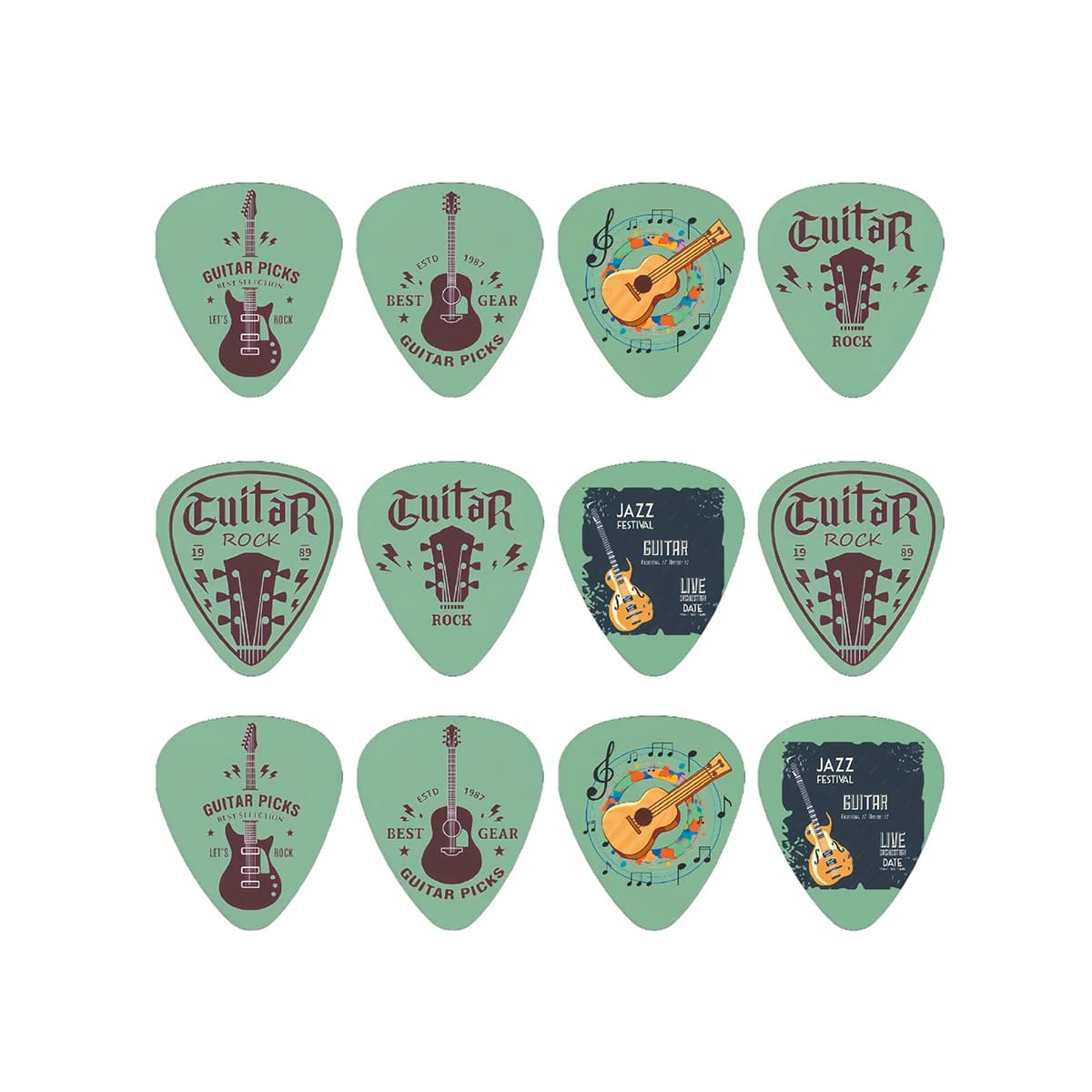 Nuovo Design 0.71/1.0mm 12 Pz/set Palette Per Chitarra Cartoon Coppie Plettri Per Chitarra Acustica Accessori Per Strumenti Musicali Pick Guitar