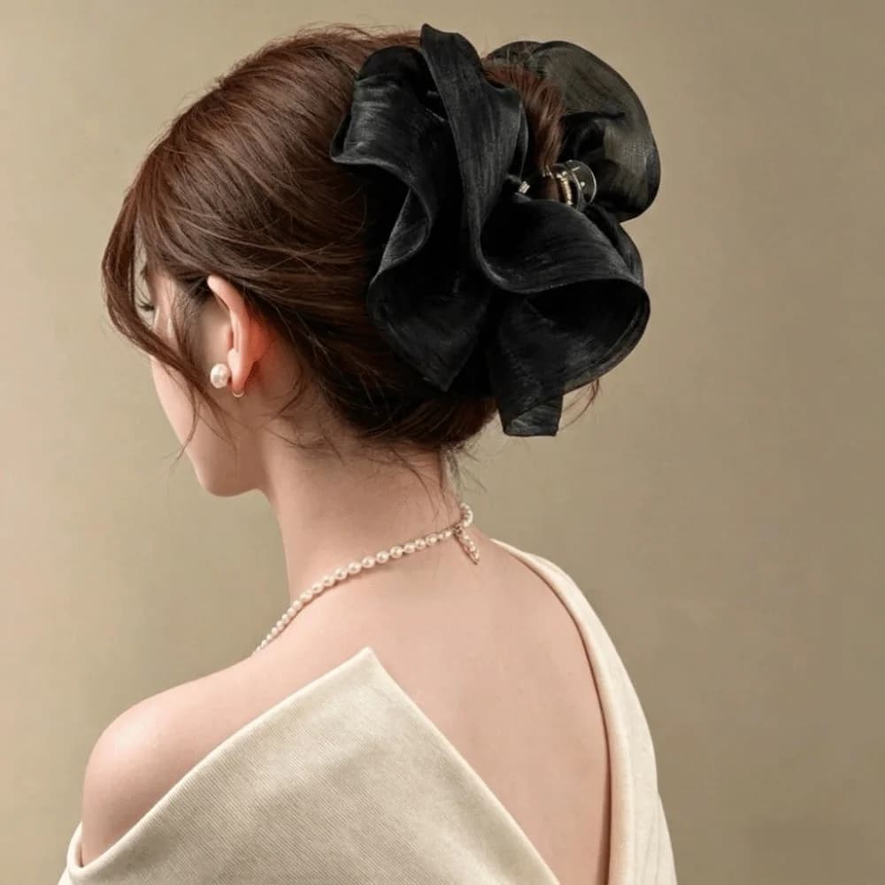 PC Pleated Hair Claw Large Size Lightweight Cloud Crab Claw Clip Tulle Material Chic Mesh Flower Hair Clip Half Up Hairstyle
