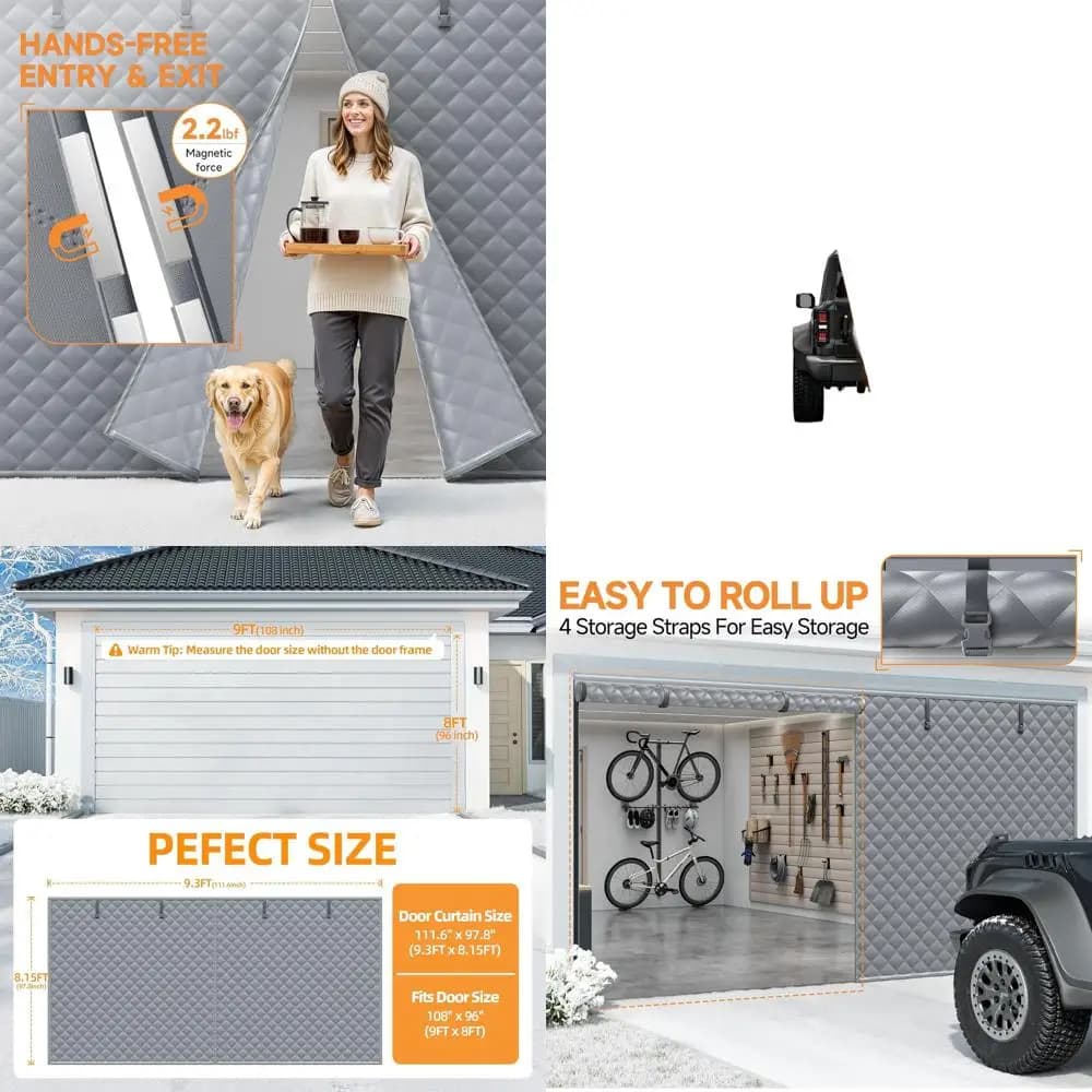 Magnetic door curtain with thermal insulation for garage 9x8 FT, winter door cover with thick cotton, 1 garage door screen for car - G