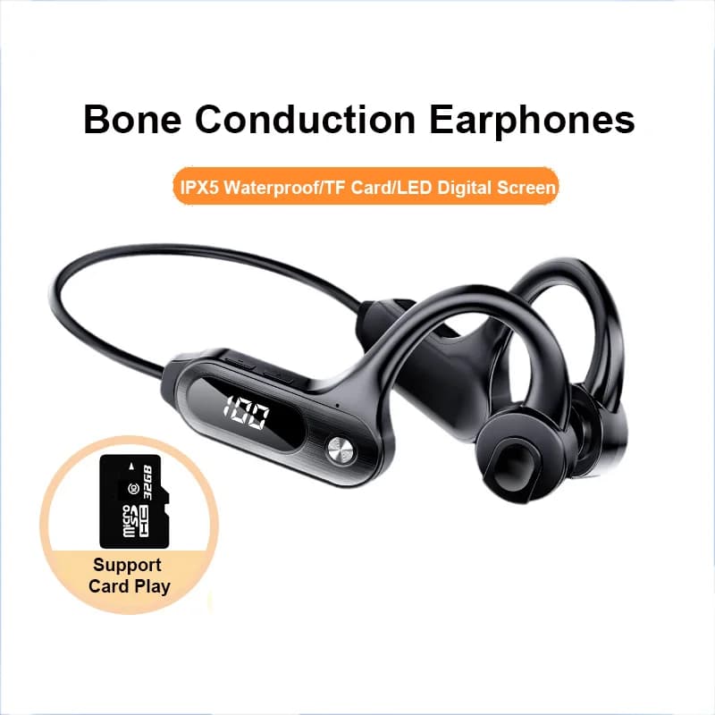 Auricolari Bluetooth 5.3 a conduzione ossea Gancio per l'orecchio sospeso IPX5 Auricolari sportivi da corsa con riproduzione di schede SD per esercizi di yoga all'aperto