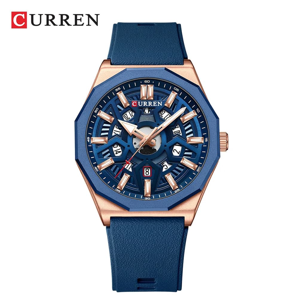 CURREN 8437 Watch at the Unisex Quartz Minimalist, Design Polygonal, Sporty, Waterproof with Silicone Strap