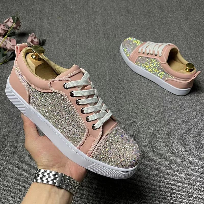 uomo casual punk rock vestito scarpe con strass scarpa tempestata di pelle scamosciata di mucca rosa appartamenti con punte scarpe da ginnastica firmate rivetti calzature