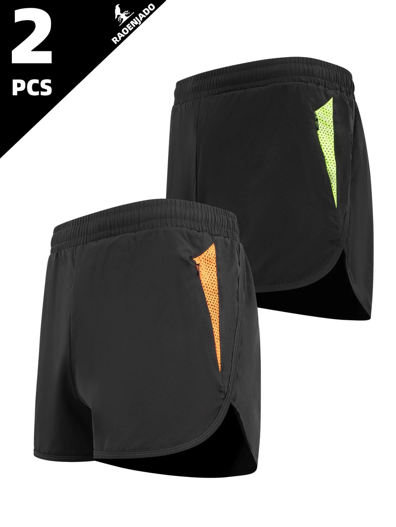 Mens Wokout Running Shorts Quick-Dry Breathable Athletic Swim Trunks 2pcs with Elastic Waist Drawstring and Zipper Pocket