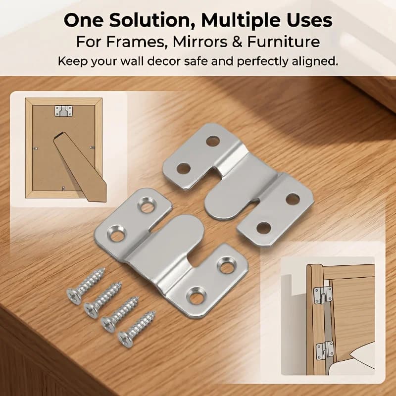 4PCS Photo Frame Shaped Buckle,Stainless Steel Furniture Mountain Shaped Buckle,Connecting Piece Picture Frame Hanging Piece