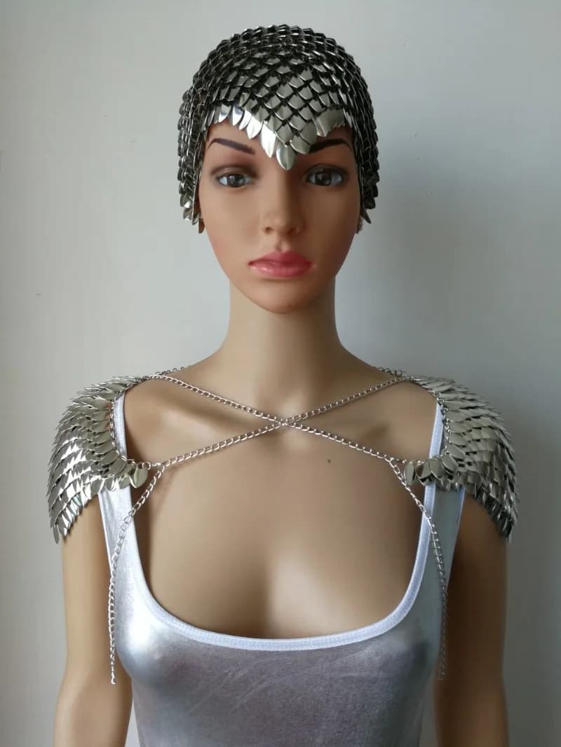 Design Scale Shoulder Body Chain Metal Mask Headdress Women Sexy Bikini Carnival Bra Harness Music Festival Rave Accessories