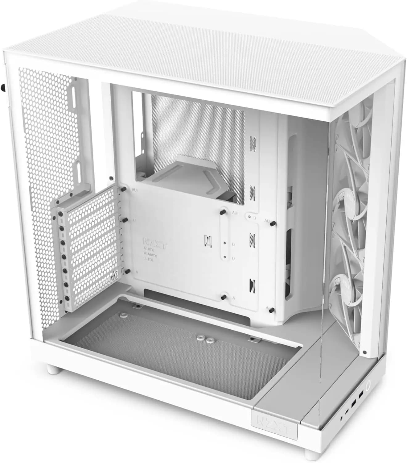 Case Mid-Tower Compatto a Doppia Camera con Vetro Panoramico, 3 Ventole e Gestione Cavi in Bianco
