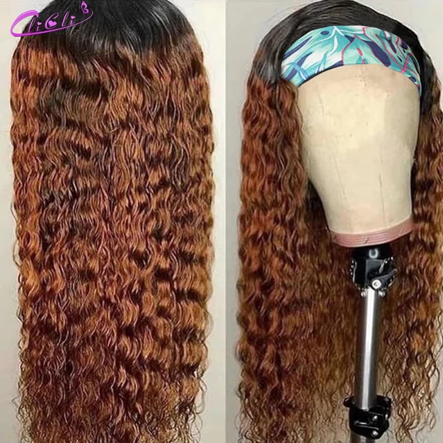 Ombre Bionda Riccia Parrucca Fascia Capelli Umani 1B/Borgogna 99J Marrone Evidenziare Fasce Parrucca Brasiliana Ricci Profondi Coda di Cavallo Sciarpa Parrucca