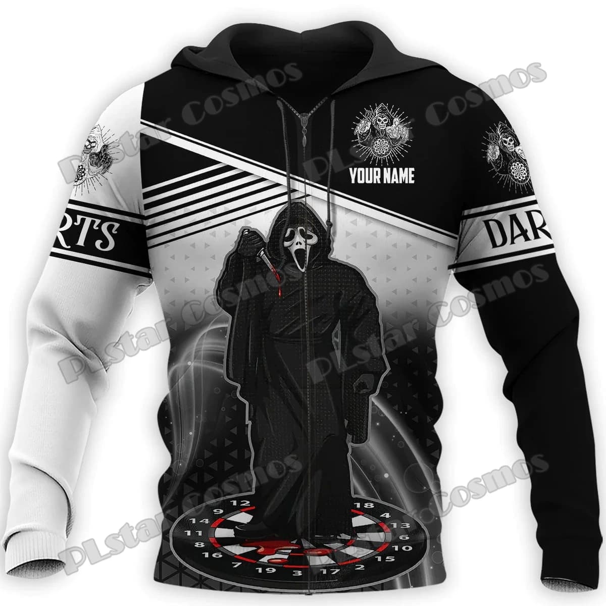 Personalized Name Horror Dart Reaper 3D Printed Fashion Men's Zipper Hoodie Autumn Streetwear Unisex Casual Zip Up Hoodies HW71
