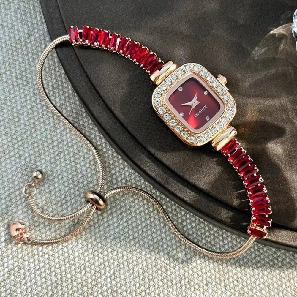 Orologio da Polso da Donna alla Moda con Bracciale Flessibile e Cassa Quadrata in Lega, Diamanti e Cinturino Semplice
