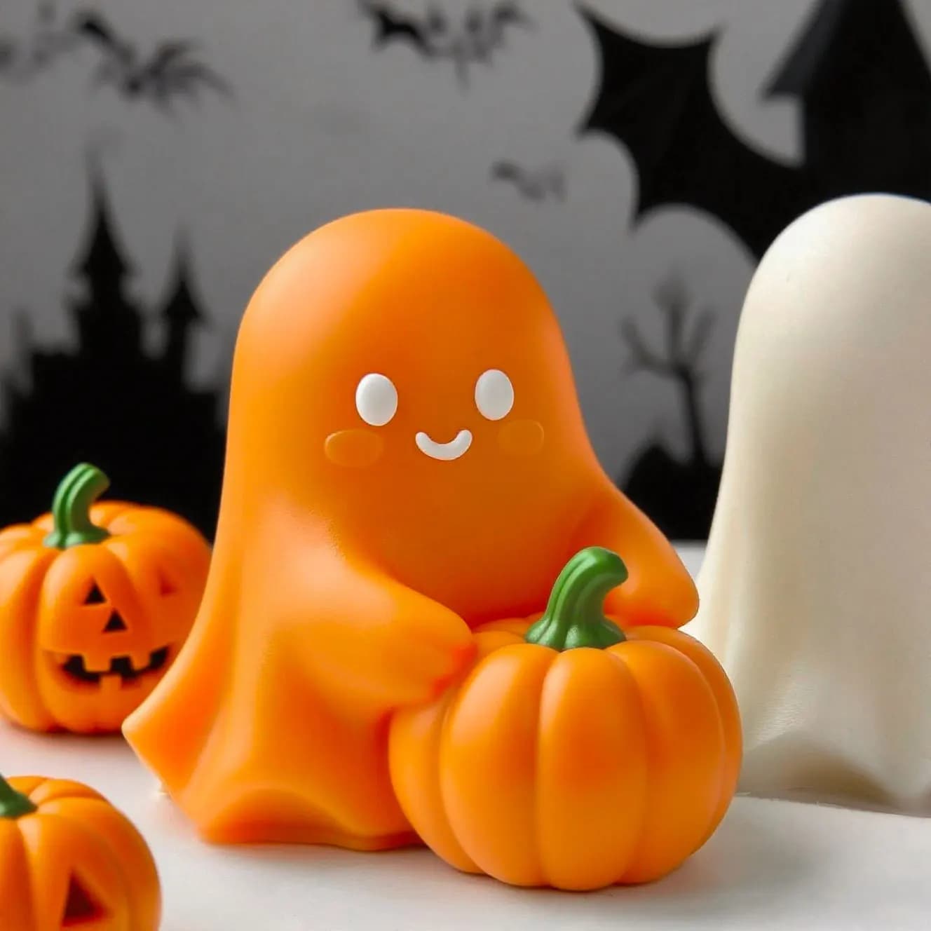 Stampo in silicone per zucca fantasma di Halloween Stampo per decorazione in gesso per candela aromatica di zucca fai-da-te Forniture per candele spettrali di Halloween