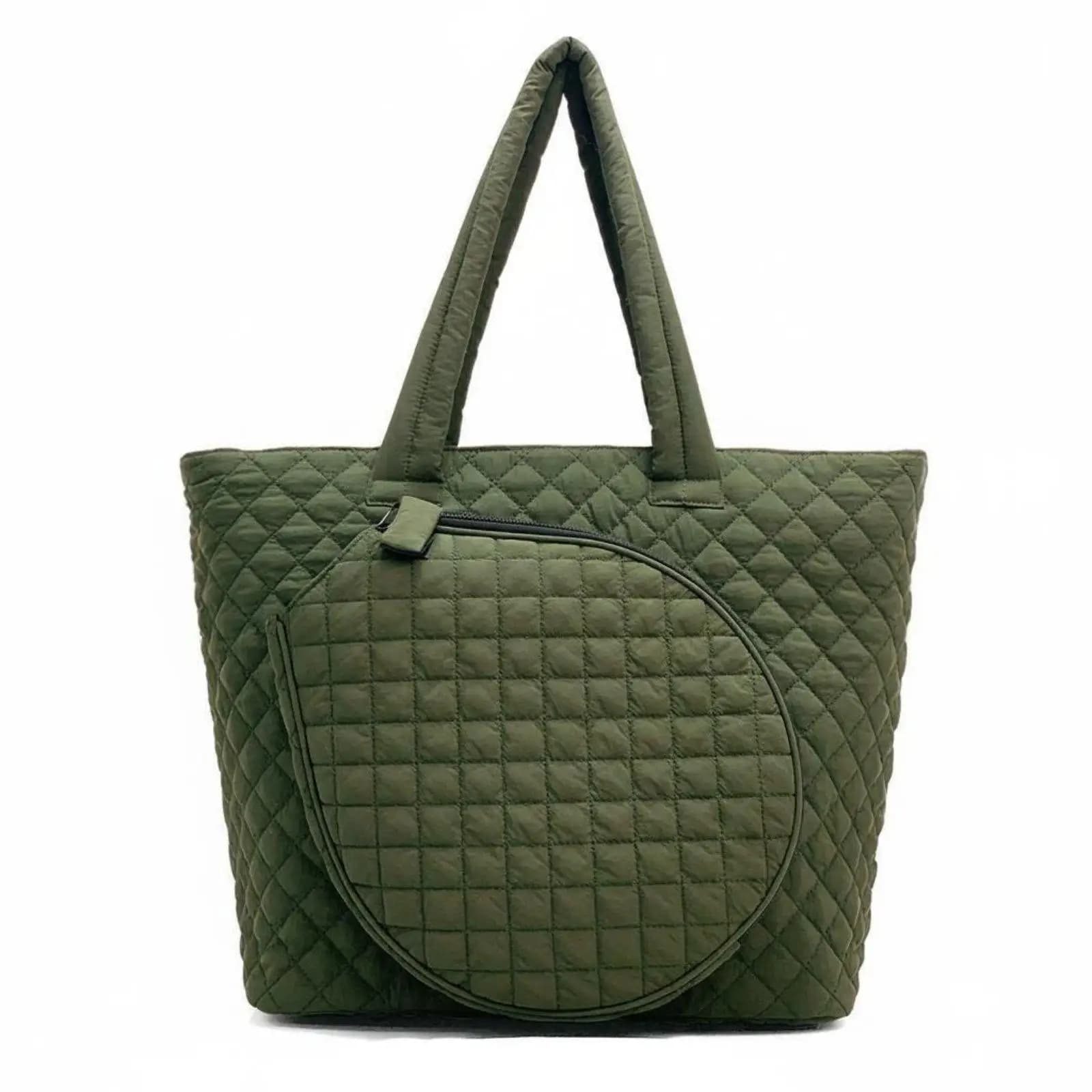 Quilted Tennis Bag Large Capacity Racket Paddle Bag Multiple Pockets Badminton Racket Carrier for Travel, Gym