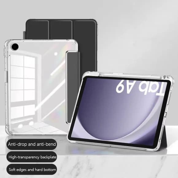 Trifold Acrylic Clear Hard Case For Samsung Galaxy Tab A11 8.7 A11Plus S10 FE S9 A8 A9 S6 Lite Leather Cover With Pencil Holder
