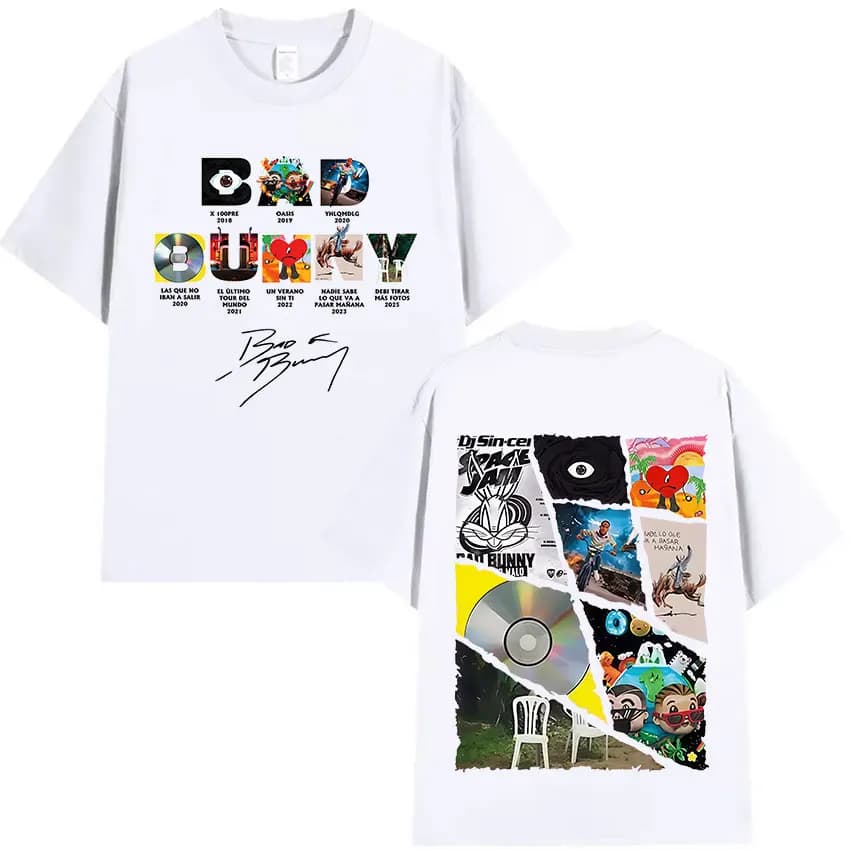 Rapper Bad Bunny Tour 2025 Album Merch T Shirts Debi Tirar Mas Fotos DTMF Graphics T-shirts Unisex Hip Hop Oversized Cotton Tees