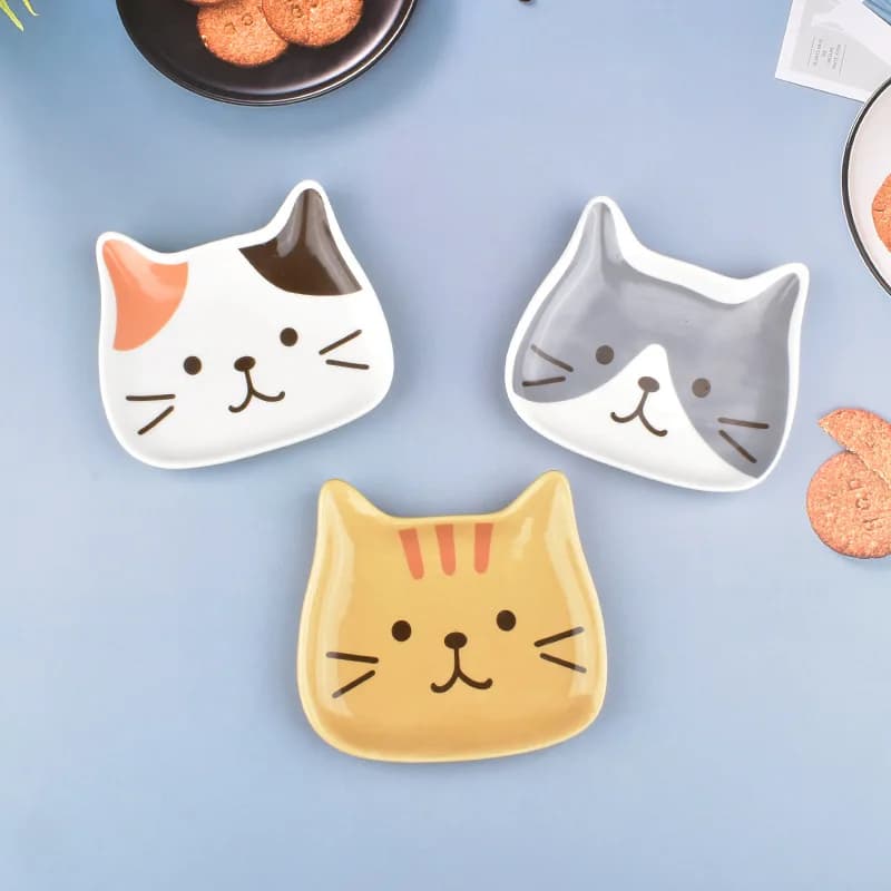 Piatto per gatti in ceramica giapponese da 6 pollici piatto per Snack con faccia di gatto carino piatto per torta per colazione per bambini stoviglie da cucina per la casa