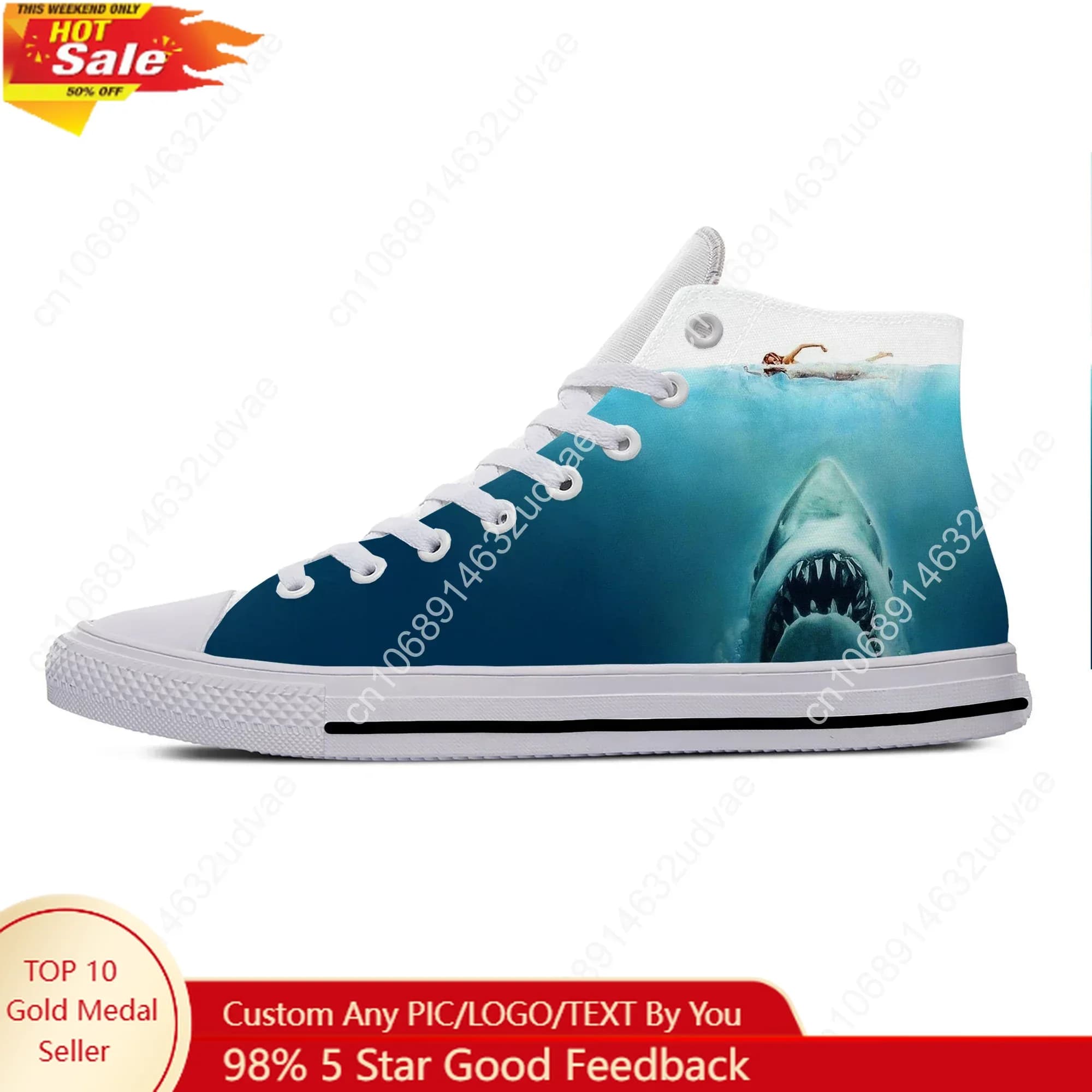 Anime Cartoon Jaws Movie Shark Horror Funny Shoe Casual Fabric Shoes High light and breathable sneakers with 3D print Man Woman