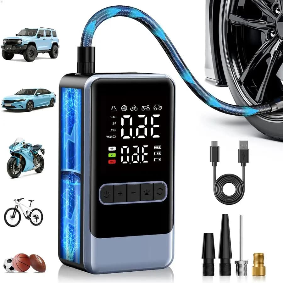 Gonfiatore Compressore d'aria portatile, Pompa d'aria senza fili 150PSI per pneumatici per auto, Pompa per pneumatici per bici elettrica con manometro digitale e