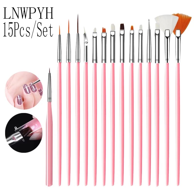 15pcs Nail Art Liner Brush Kit UV Gel Nail Brush Set French Stripe Line Painting Drawing Flower Pen Professional Manicure Tools