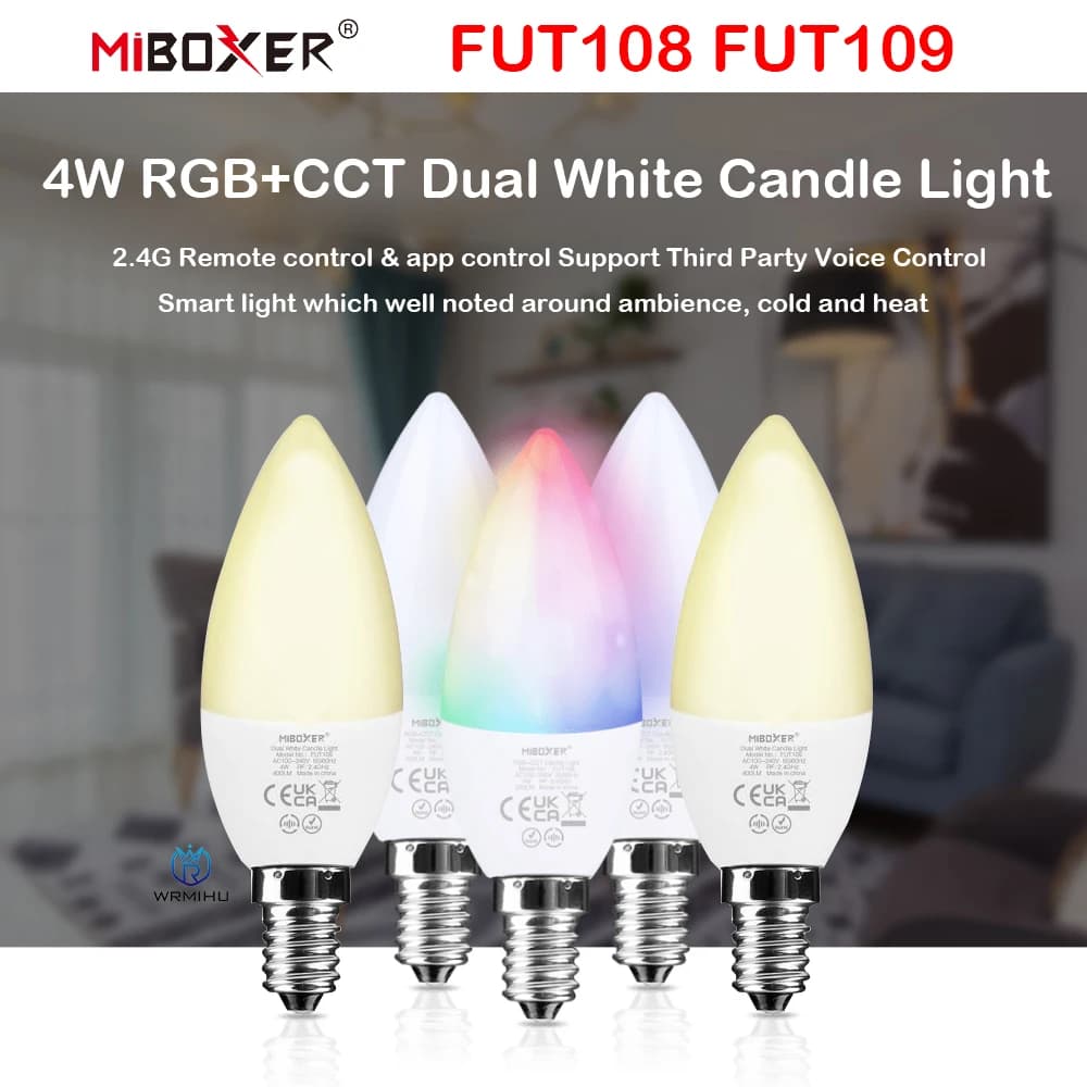 Miboxer FUT108 4W Dual White RGB + CCT Candle Light E14 LED Bulb Lamp Spotlight Support RF App controllo vocale Smart dimmerabile