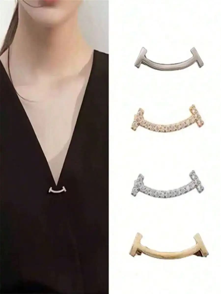 2 pezzi di spille eleganti, alla moda, versatili e carine con diamanti e faccina sorridente, antiscivolo, per donne e uomini, spilla per colletto di camicia, spilla decorativa per la vita del vestito, per l'uso quotidiano, per viaggi, come regalo
