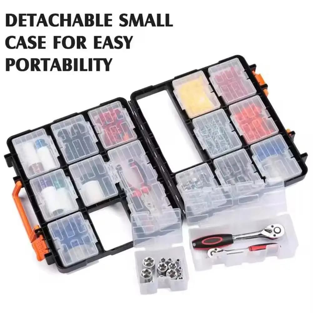 Storage box with 16 compartments, plastic box, storage box with compartments for parts, screws, bolts, nuts