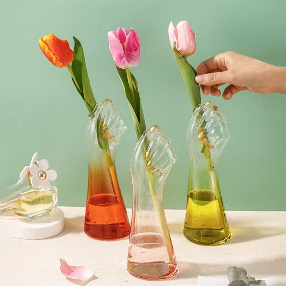 Ornament Gifts Transparent Hydroponic Glass Vase Unique Handmade Arm Flower Vase Decorative Plant Pot Flower Holder Living Room