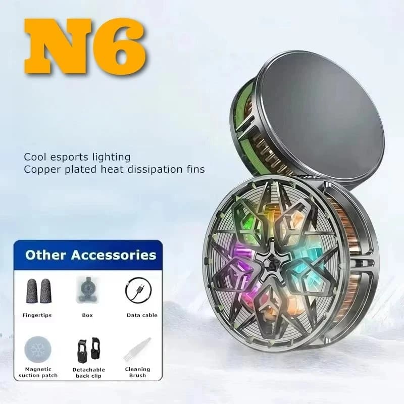 Ventola di Raffreddamento N6 ABS+Lega per Smartphone, Magnetica/Clip Posteriore 2 in 1, 10W, per iPhone Android, Raffreddatore per Giochi PUBG