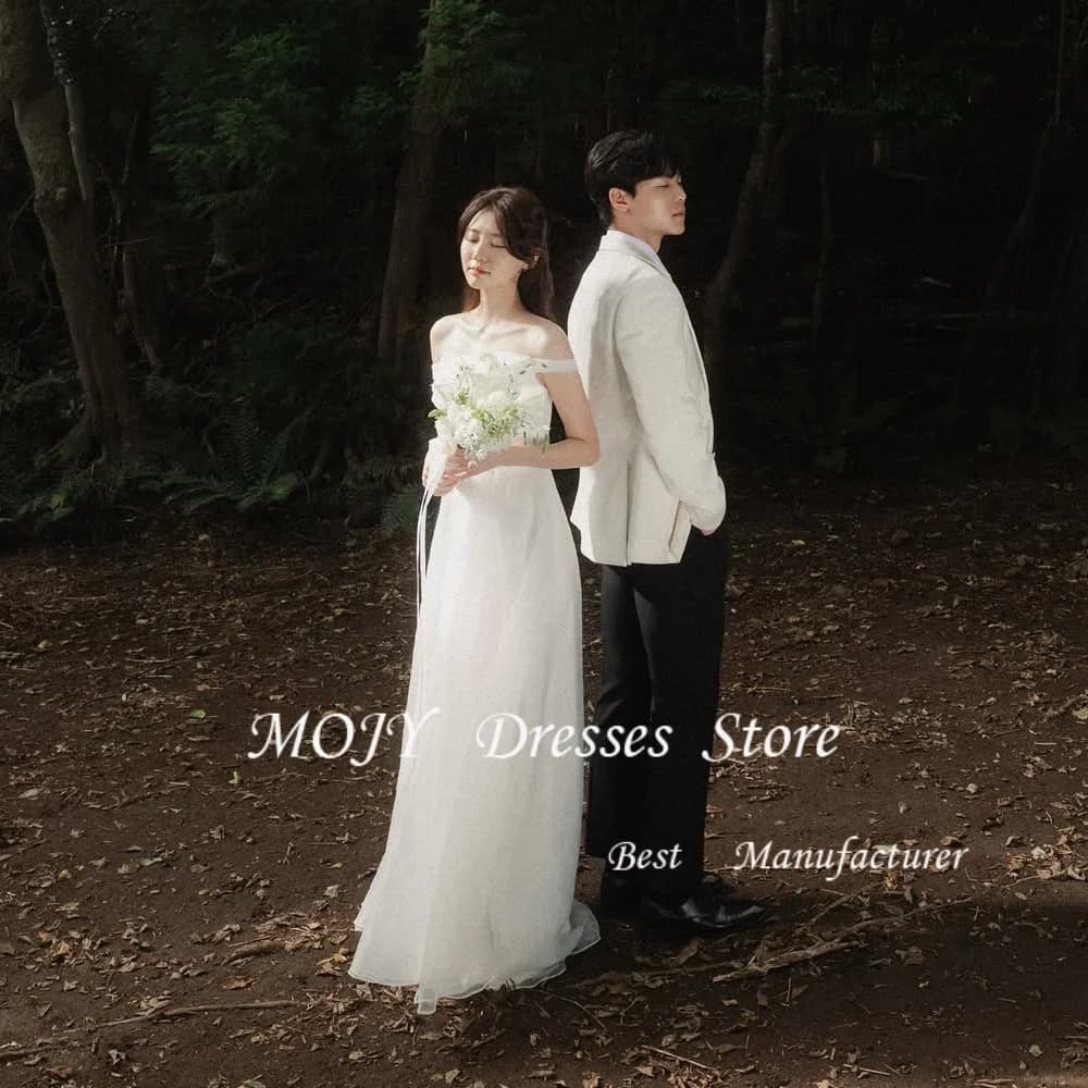 Mojy Elegante abito da sposa coreano in organza Servizio fotografico Abito da ricevimento lungo fino al pavimento da sposa personalizzato
