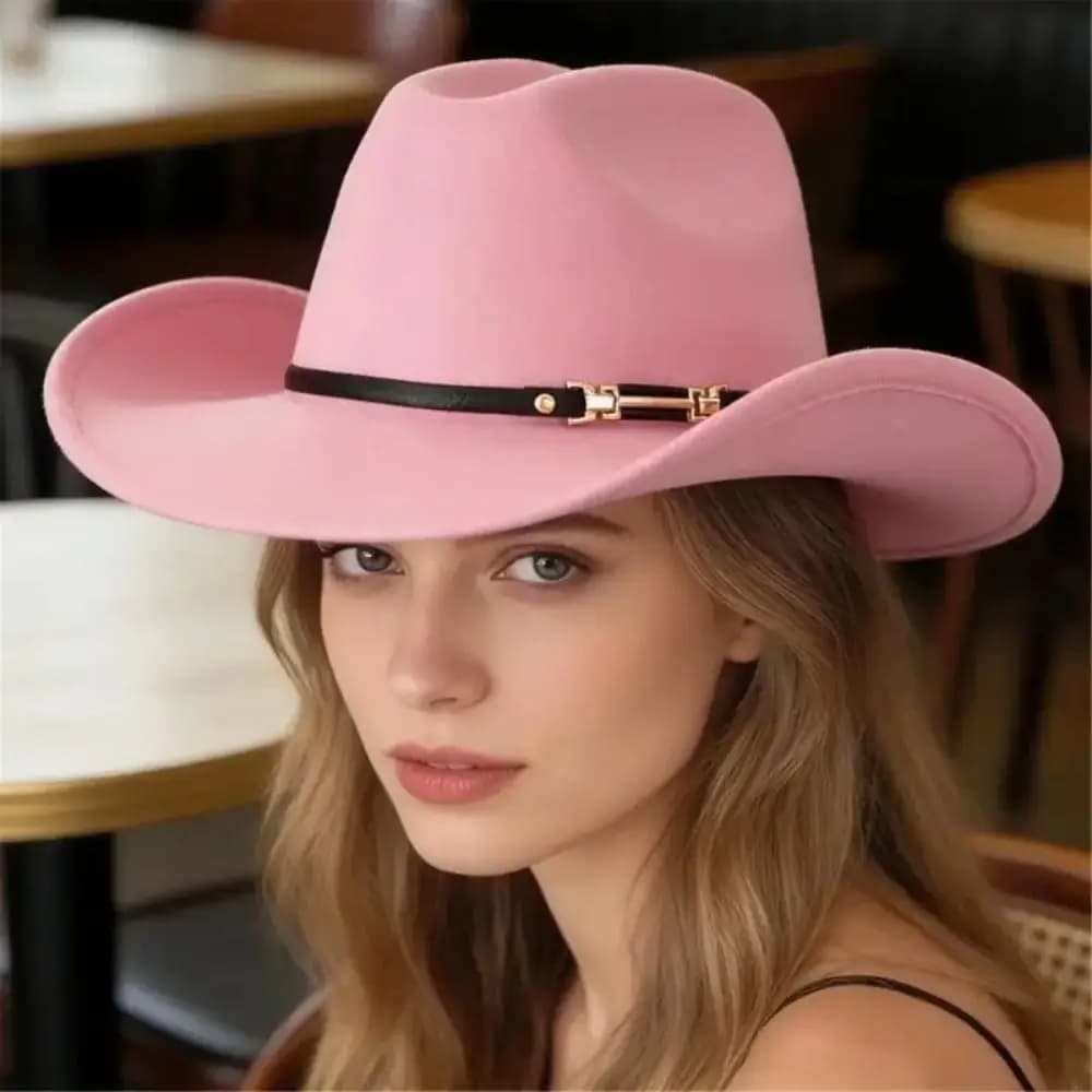 Windproof Cowboy Cap Sunscreen with Large Brims Western Top Hat Breathable Polyester Wide-brimmed Hat