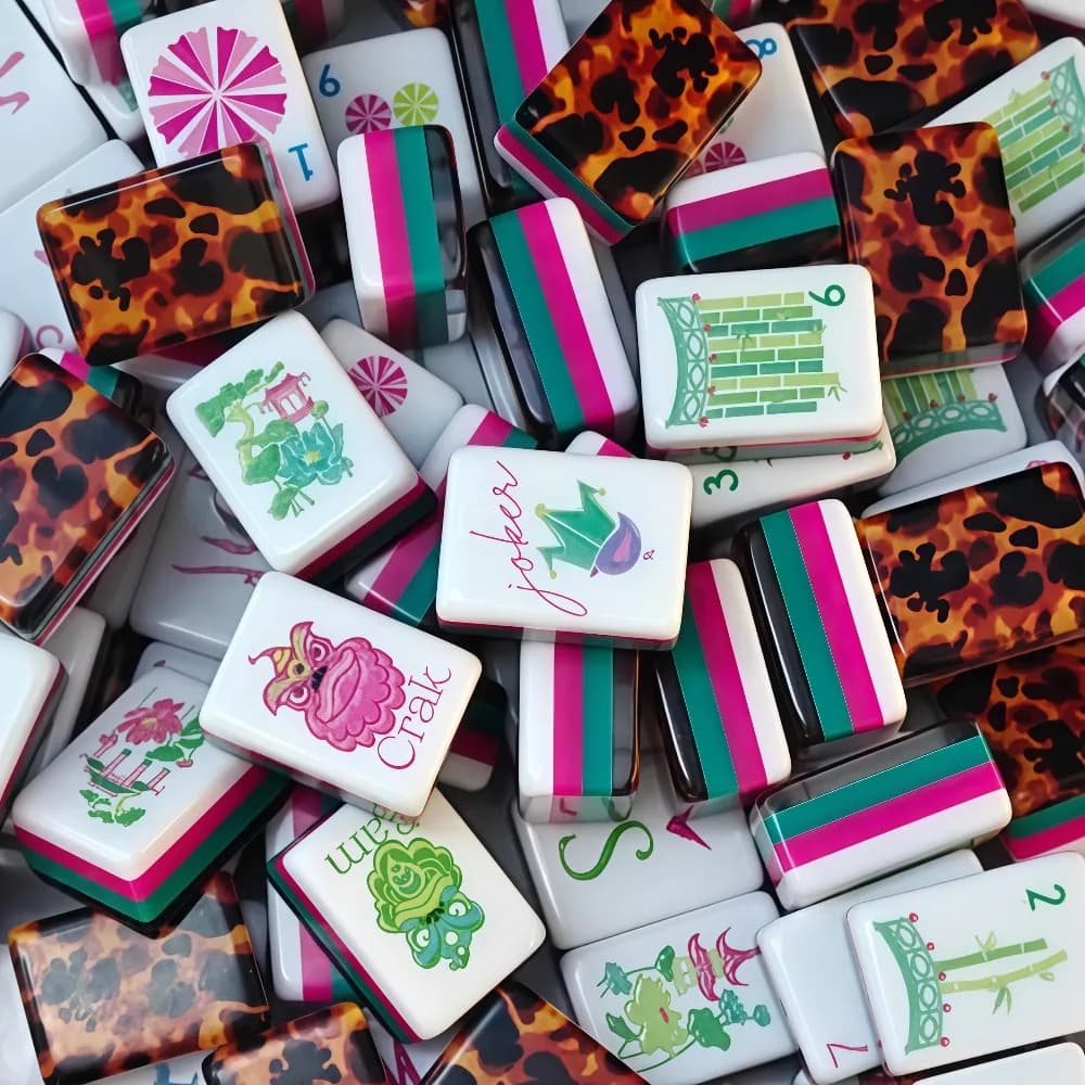 Set di Mahjong Americano in Acrilico a 4 Strati con Motivo Leopardato, Portatile per Intrattenimento Domestico, Regalo Sorpresa, Spedizione Gratuita